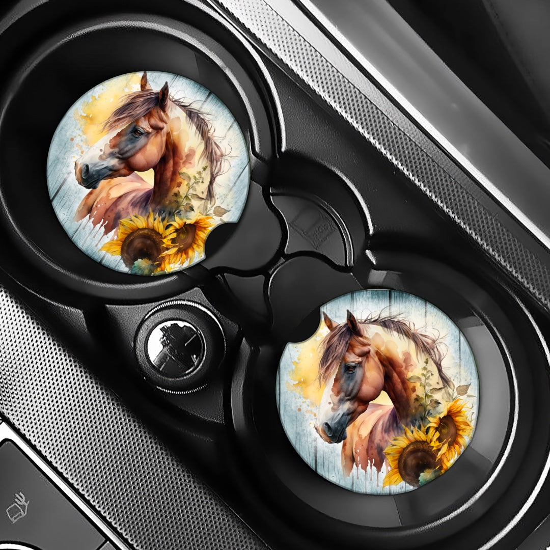 Horse & Sunflowers - Car Coasters - Set of 2