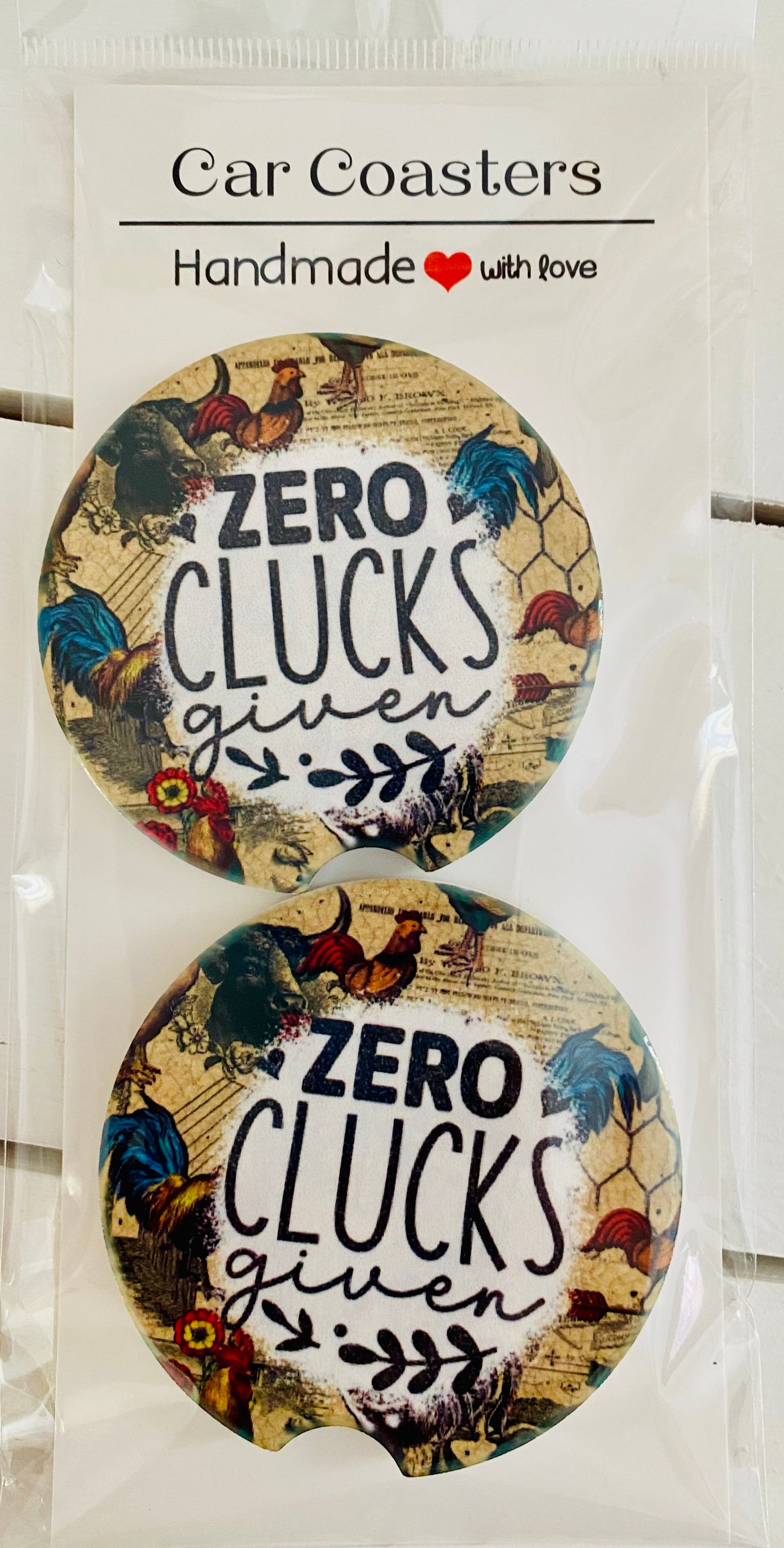 No Clucks Given - Car Coasters - Set of 2