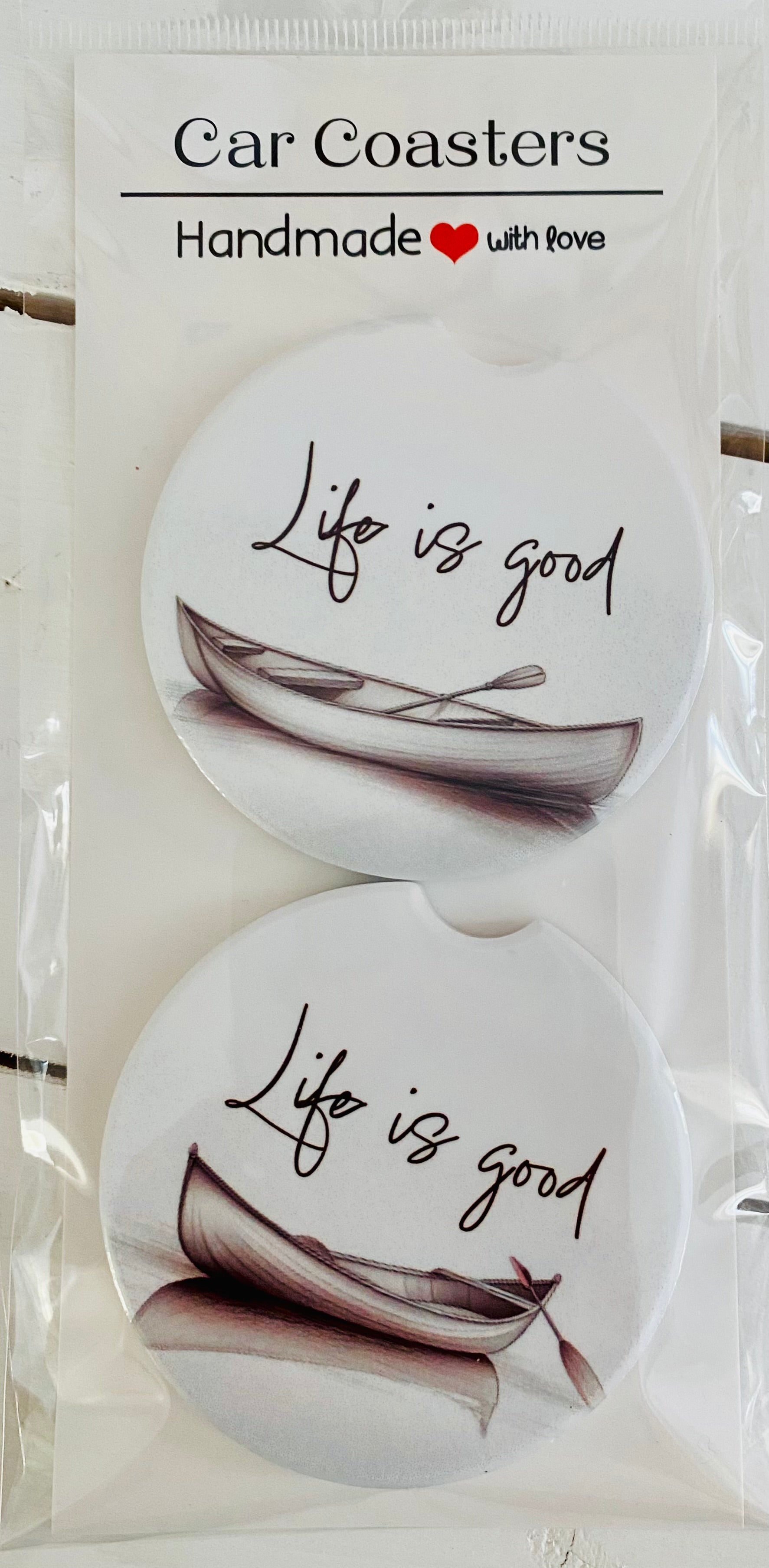 Life is Good - Row Boats -  Car Coasters - Set of 2