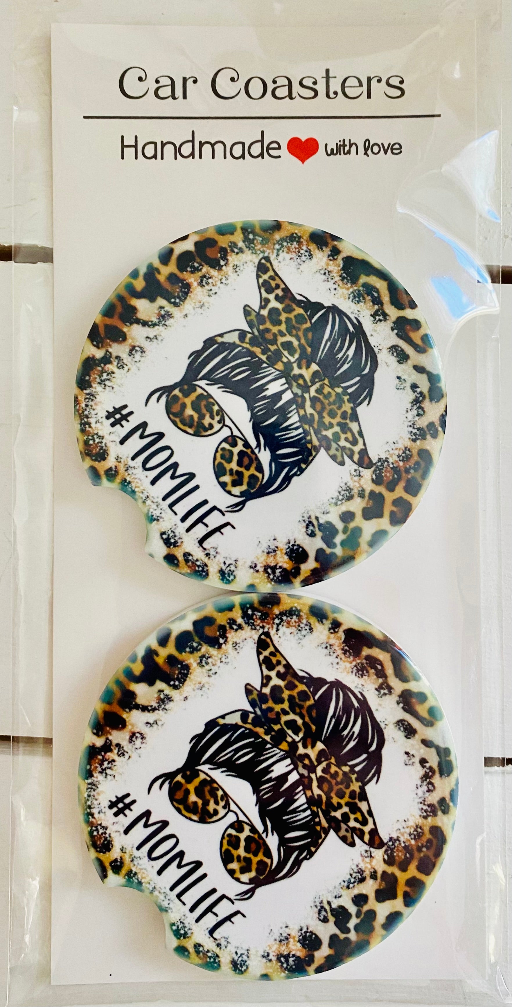 Mom Life Leppard Print - Car Coasters - Set of 2