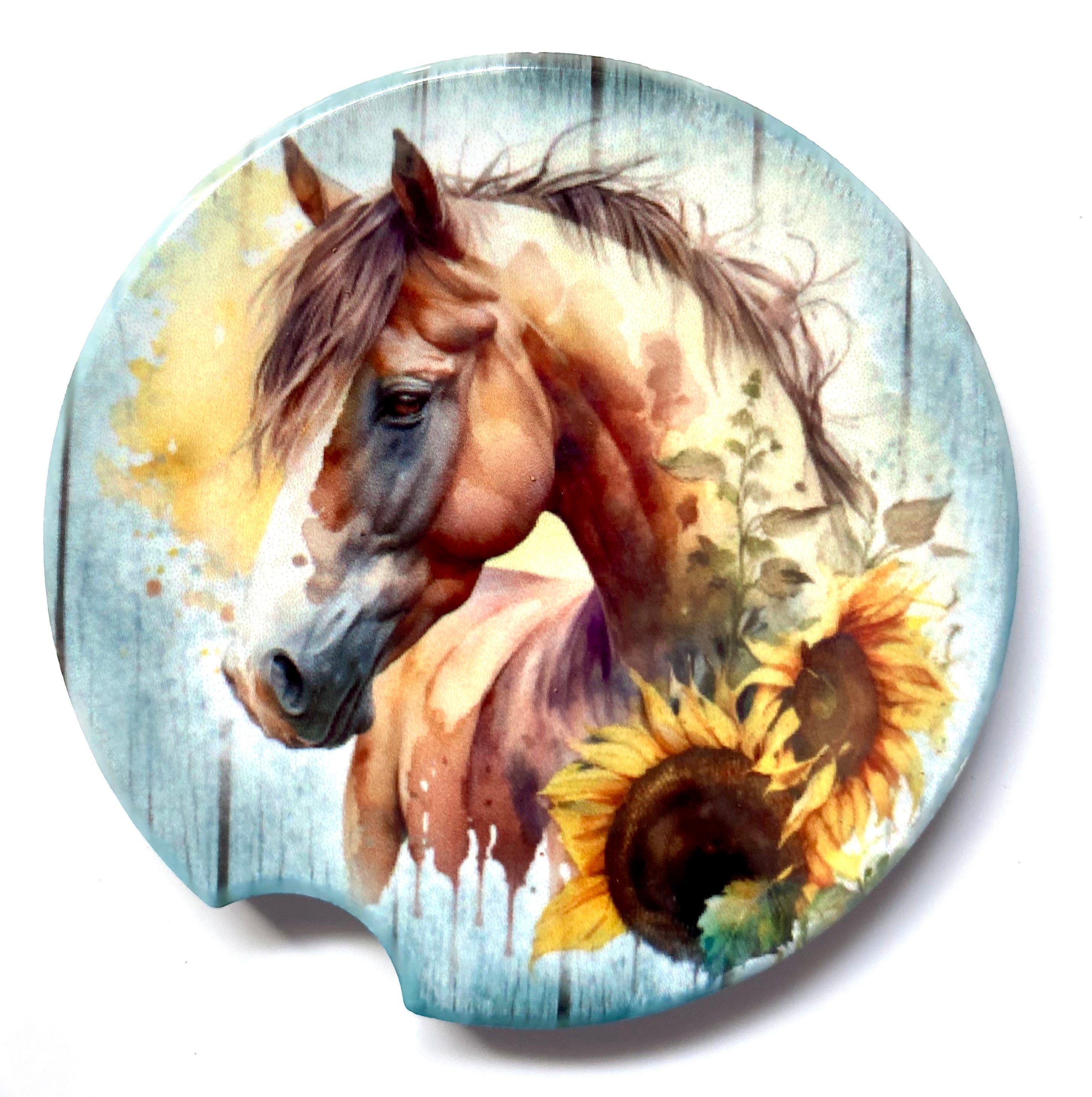 Horse & Sunflowers - Car Coasters - Set of 2