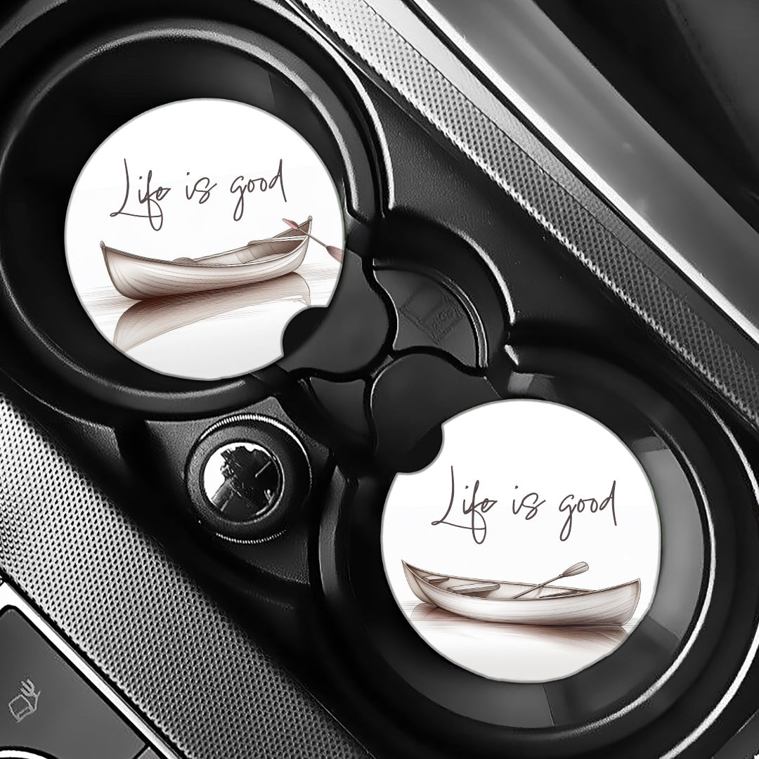 Life is Good - Row Boats -  Car Coasters - Set of 2